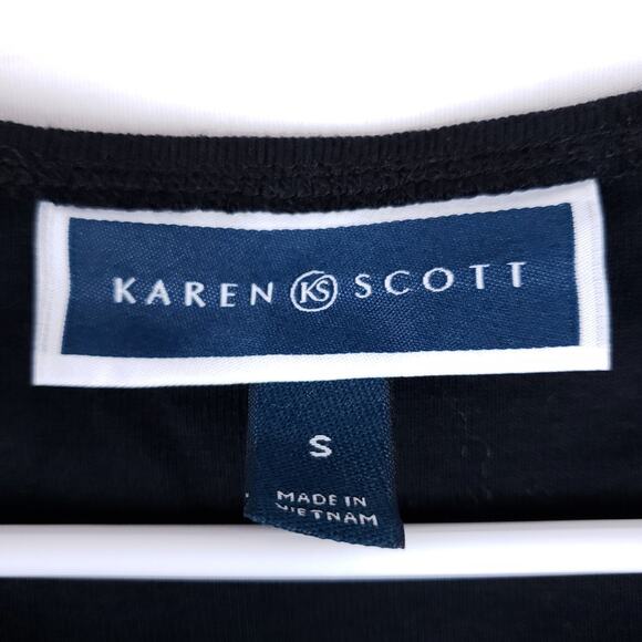NWT Karen Scott 3/4 Sleeves T Shirt Size Small Black Cotton Scoop Neck - Picture 4 of 6